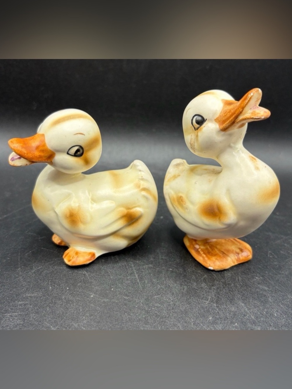 Pair Vintage Hand Painted Ceramic Duck Bird Duckling Figurines Figures, Japan